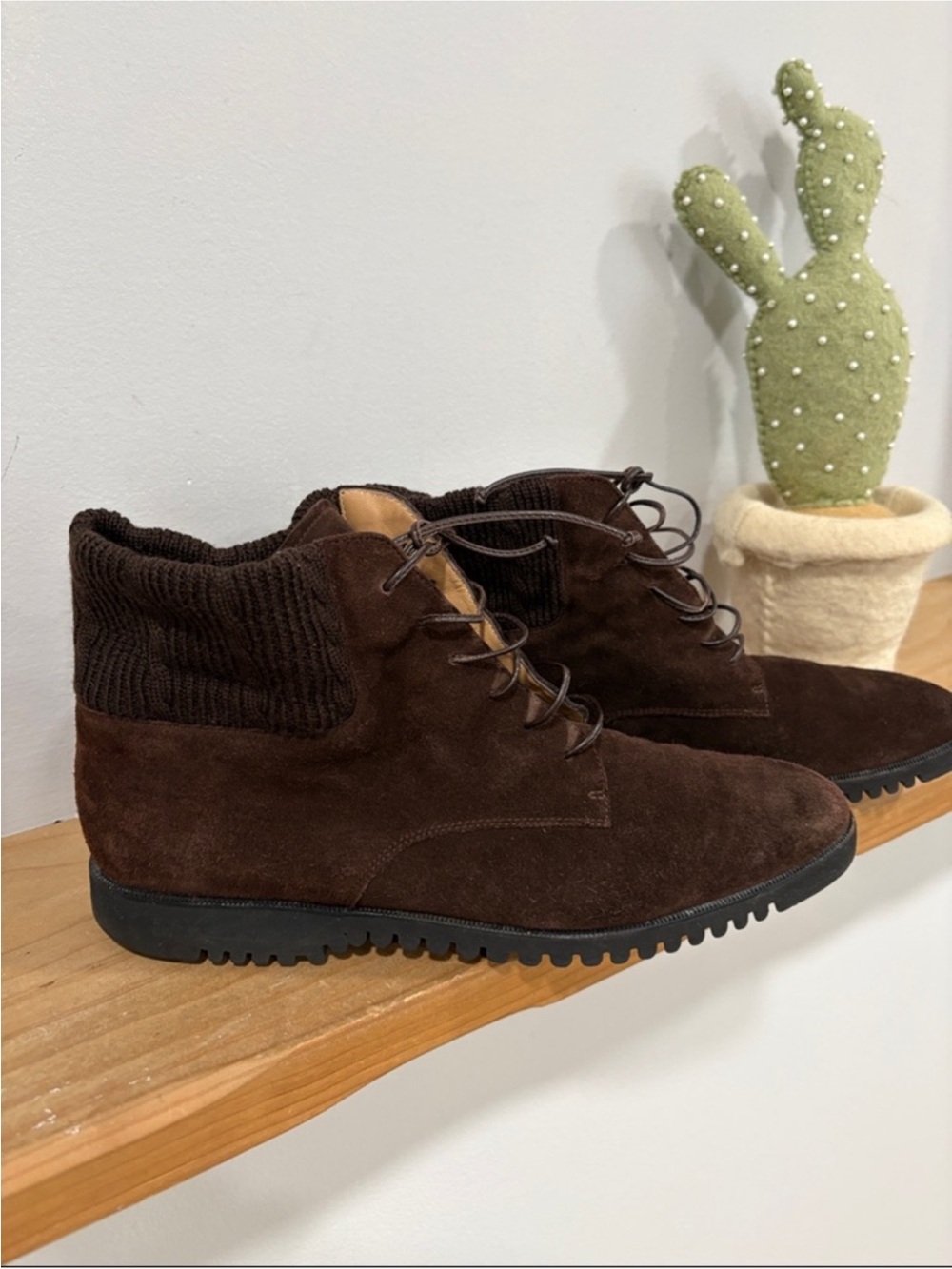 Salvatore Ferragamo Brown Suede Ankle Lace Up Boots, Size 9